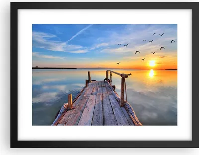 Produktbild von Gerahmtes Poster - Schwarzer Rahmen - See Natur Brücke Vögel - 40x30 cm - Wand Bild - Wanddeko - Wandbilder - Kunstposter - Wandposter - Bilderrahmen - Bilder - Kunstdruck - Wandbild - P2BAA40x30-2402