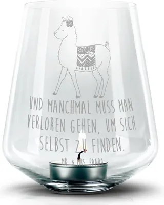 Produktbild von Mr. & Mrs. Panda Laterne Alpaka Stolz - Transparent - Geschenk, Windlicht Glas, kerzenhalter, gravur, Teelichthalter, Lama