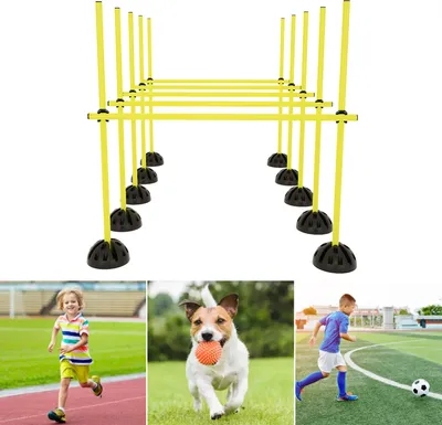 Obrázek produktu pro LARS360 Jumping Bar Set Training Bars Agility pro kondiční trénink Skákání síly, driblování a agility 15 tyčí - 100 cm, 10 stojných nohou a 10 klipů Žlutá barva