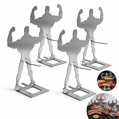 Produktbild von Lustige Hotdog- und Würstchenhalter in Menschenform, stehender Grillhalter aus Edelstahl,  ideal für Camping und Frühlingsausflüge, 4er Set