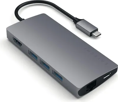 Obrázok produktu pre Satechi Multi-Port Adapter V2 Dock st. - USB 3.2 Gen 1 (3.1 Gen 1) Type-C - Grau - MicroSD (TransFlash) - SD - HDMI - RJ-45 - USB 3.2 Gen 1 (3.1 Gen 1) Type-A - Aluminium - USB