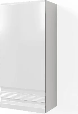 A white bathroom cabinet with a ribbed base.
