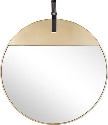 Obrázek produktu pro BELIANI Nástěnné zrcadlo zlaté ø 60 cm železo / syntetická kůže se závěsným popruhem kulaté retro moderní předsíň obývací pokoj ložnice