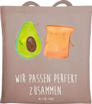 Produktbild von Mr. & Mrs. Panda Tote Bag Avocado Toast - Braun Pastell - Geschenk, Tasche, Einkaufstüte, Schultasche, Liebe, Freundin, Laptoptasche, Jutebeutel, Freund