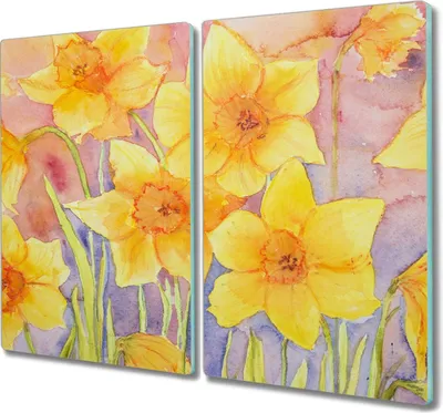 Produktbild von Coloray Hackbrett Kochplattenabdeckung Herdabdeckplatte 2x30x52 cm Schneidebrett Küchenbrett - Blumen Zeichnung