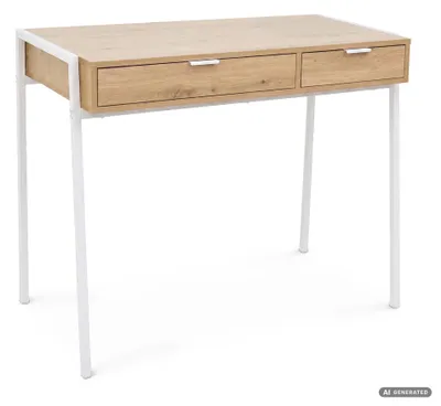 Zdjęcie produktu dla Biurko industrialne komputerowe Dąb Artisan ZENTIA 100 cm 2 szuflady Białe nogi