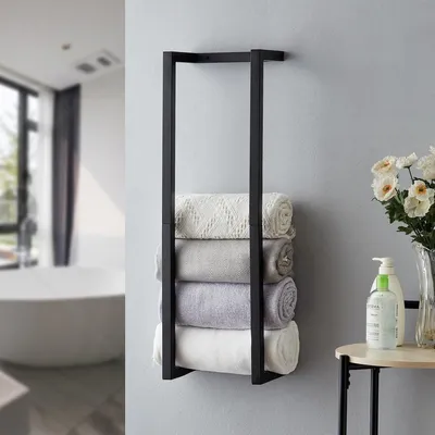 Produktbild von Handtuchhalter Badezimmer Handtuchständer - Metall - Wandmontage - Schwarz