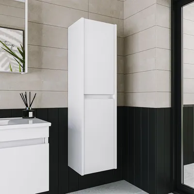 Image de Roomart ATLANTIC-100 Meuble de salle de bains, armoire haute de 35 cm de large, blanc