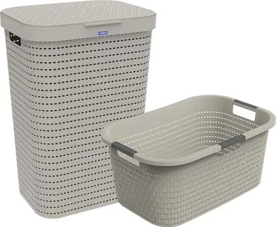 Produktbild von Rotho Set-2tlg. Wäschesammler und Korb Country - 1x Wäschekorb 59 x 39 x 25,2 cm - 1x  Wäschetruhe 42,0 x 32,0 x 57,2 cm - SET zum Wäsche sammeln