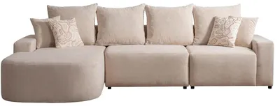 Productafbeelding van Beige, L-vormige hoekbank, stoffen bank, modern, gestoffeerd meubel, woonkamer