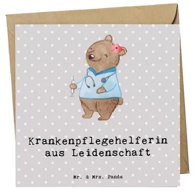 Produktbild von Mr. & Mrs. Panda Glückwunschkarte Krankenpflegehelferin Leidenschaft - Grau Pastell - Geschenk, Spruch, Ausbildung, faltkarte, Klappkarte, Beruf, Grußkarte, doppelkarte