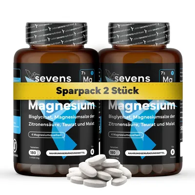 Produktbild von Pack 2x Magnesium Hochdosiert Kapseln – 4-fach Formel mit Bisglycinat, Citrat, Malat & Taurat – Magnesium Komplex - Premium – 360 Tabletten