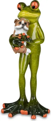 Produktbild von Dekofigur Froschmann mit Hund H. 17cm grün Formano Froschhausen