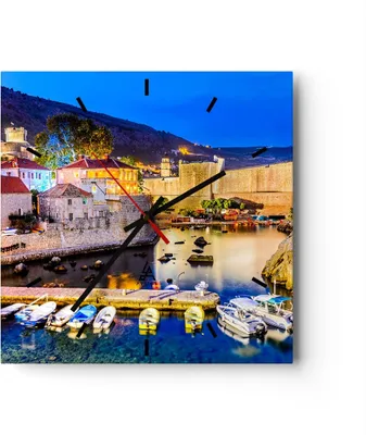 Produktbild von Wanduhr - Quadrat - Glasuhr - Kroatien Dubrovnik Altstadt Festung - 30x30cm - Schleichendes Uhrwerk - Lautlos - zum Aufhängen bereit - Dekoration Modern - Wanddekoration aus Glas - C3AC30x30-2917