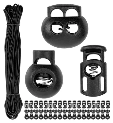 Kordelstopper-Set 60 Stück + 20 m Gummikordel Ø 4 mm, schwarz
