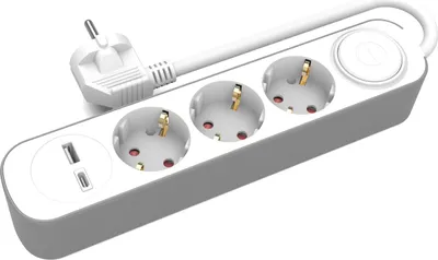 Produktbild von Steckdosenleiste mit 3 Schuko-Steckdosen 230V 1,5m USB-A & USB-C mit Schalter