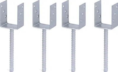 Image de Support de poteau en U Alberts, avec ancrage pour béton en acier cannelé, galvanisé à chaud, différentes tailles, avec ou sans vis