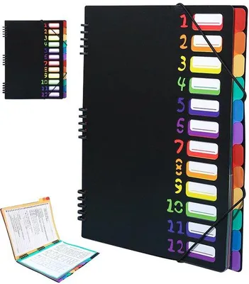 Produktbild von Uitvouwbare A4-Map, 12-Taschen Dokumentenmap mit farbigen Öffnungsmap-System, kompakte tragbare Schulkoffer und Büromap, schwarz.