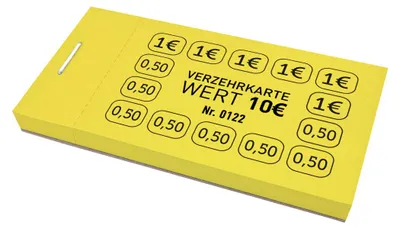 Produktbild von CombiCraft Verzehrkarte 10€-Wert - Gelb - 5 Blöcke á 50 Abrisse - Schwarzer Druck - Ideal zum Abstempeln, Abstreichen und Ausstanzen