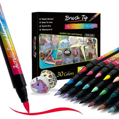 Image de Crayons acryliques 30 couleurs Marqueurs Crayons Pierres à peindre Crayons acryliques Marqueurs pour bois Vitrail Céramique pour enfants Dessin Carterie