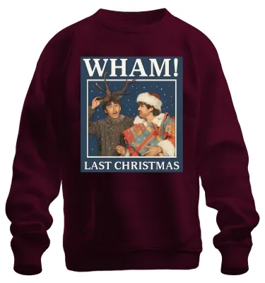 Obrázok produktu pre WHAM! LAST CHRISTMAS 80s Christmas Retro Popband Gift Uni mikina, bordová, XL