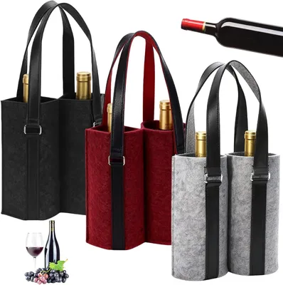 Imagen del producto de Fundas para botellas de fieltro, juego de 3 unidades, de doble capa, para botellas de vino, portátiles
