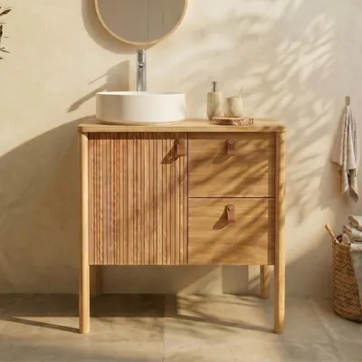 Immagine prodotto di Mobile rovere 80cm piedini lavabo bianco e rubinetto JOY