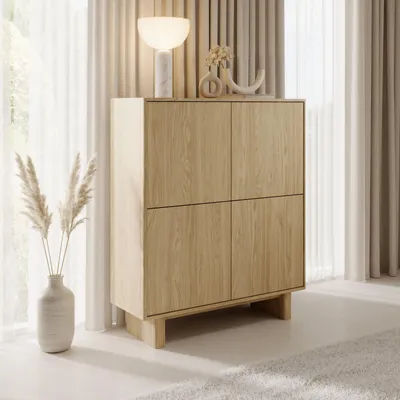 Productafbeelding van Hoge kast/dressoir VIRONE, geolied eikenhout, Japandi-stijl, 4 deuren