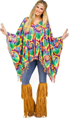 Produktbild von Psychedelischer Hippie Poncho mit Stirnband - 70er Jahre mehrfarbig