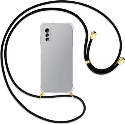 Produktbild von Handykette Backcover-Schutzhülle mit Band (Metall goldfarben) für Nokia G60 5G (6.58'') - schwarz