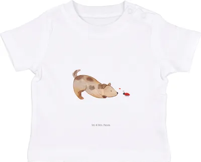 Produktbild von Mr. & Mrs. Panda  T-Shirt Hund Marienkäfer 6. - 12. Monat - Weiß - Geschenk, Neugierig, Sprüche, Hunde, Organic Baby Shirt, Babyshirt, Mischling, Mischlinghund