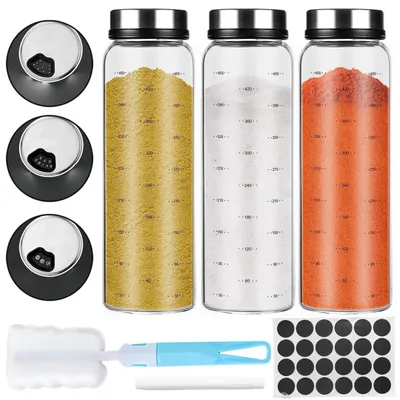 Immagine prodotto di Set di 3 contenitori per spezie, capacità 500 ml, in vetro borosilicato con coperchio a rotella