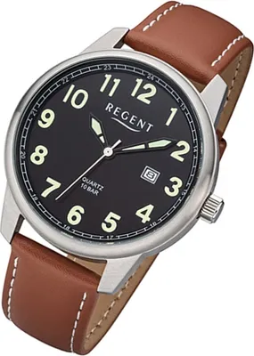 Produktbild von Regent Herren Uhr Lederarmband F-1239 Analog Leder Armband-Uhr braun URF1239