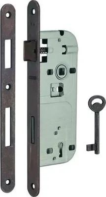 Image de Boitier de serrure encastrable à clé pour porte de chambre, axe 50mm, entraxe 90mm, bouts ronds, bronze - THIRARD