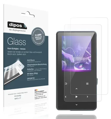 Produktbild von 2x Schutzfolie für Aroeally MP3-17 matt - Anti-Shock 9H Folie dipos Glass Kunststoffglas