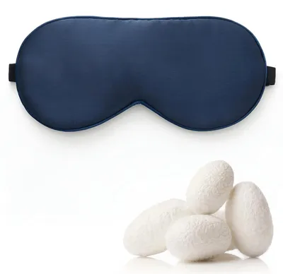 Image de Masque de sommeil 100 % soie véritable, masque pour les yeux avec sangles réglables, masque de sommeil en soie bleu foncé, masque de sommeil doux, masque pour hommes et femmes