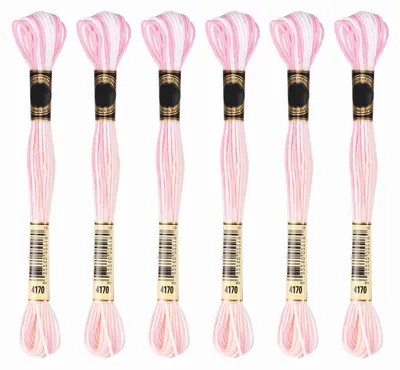 Stickgarn 6er-Set, Polyester, Farbverlauf rosa, 8 m, 1 mm