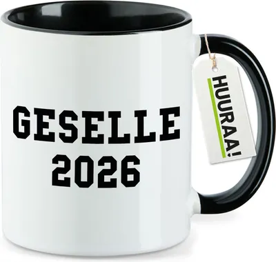 Produktbild von Huuraa Kaffeetasse Geselle 2026 Ausbildung 330ml Schwarz Keramik Kaffeebecher Geschenkidee
