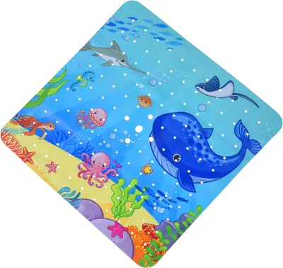Zdjęcie produktu dla Mata łazienkowa 53x53 cm, motyw morskich zwierząt, antypoślizgowa z przyssawkami, pralna w pralce, dla dzieci