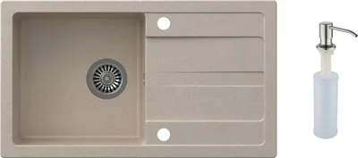 Immagine prodotto di VBChome Lavello 77 x 44 cm Beige Granito Lavello singolo Lavello da cucina Lavello da incasso Gocciolatoio Maculato Reversibile Lavello composito Sifone Dispenser detersivo