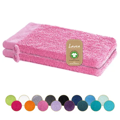 Produktbild von Lavea® 2er Set Waschhandschuh 16x22 cm, 100% Baumwolle, Waschlappen, saugstark, waschbar, strapazierfähig, Frottierserie Bali - Koralle