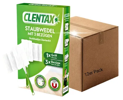Produktbild von CLENTAX Staubwedel mit Bezügen 12er Set: 1 Griff + 3 Bezüge / Staubmagnet