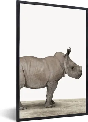 Produktbild von MuchoWow® Gerahmtes Poster Rhinozeros - Tiere - Jungen - Mädchen 20x30 cm - Poster mit Schwarzem Bilderrahmen Wandposter Rahmen Foto Bilder - Drucken - Bilder Poster im Rahmen