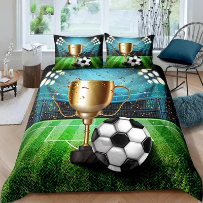 Produktbild von Bettwäsche Set Fußball 220x240 cm 3-teilig 100% Mikrofaser mit Reißverschluss