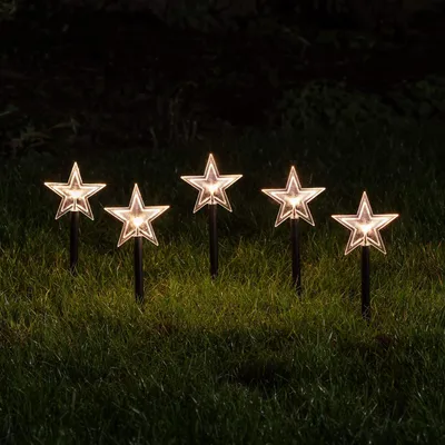 5er-Set LED-Weihnachtsstern-Gartenpfähle, 39 cm, warmweiß