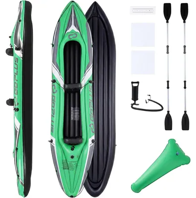 Immagine prodotto di KOMFOTTEU, kayak gonfiabile per 2 persone, con pagaie in alluminio, sedili gonfiabili, pompa per gonfiaggio e kit di riparazione. Capacità di carico fino a 160 kg. Ideale per la pesca, il rafting e le avventure
