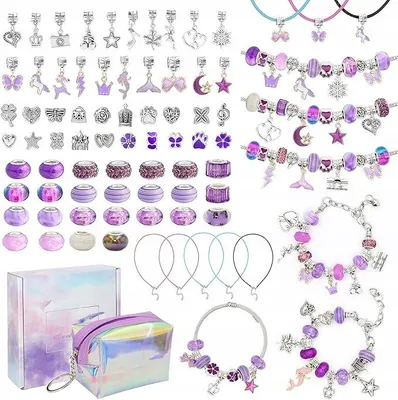 Zdjęcie produktu dla Homgaty - Zestaw biżuterii DIY dla dziewczynek 6-12 lat, charms bransoletki