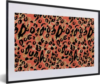 Produktbild von MuchoWow® Gerahmtes Poster Pantherdruck - Muster - Rosa 60x40 cm - Poster mit Schwarzem Bilderrahmen Wandposter Rahmen Foto Bilder - Schlafzimmer - Plakat in Rahmen - Drucken