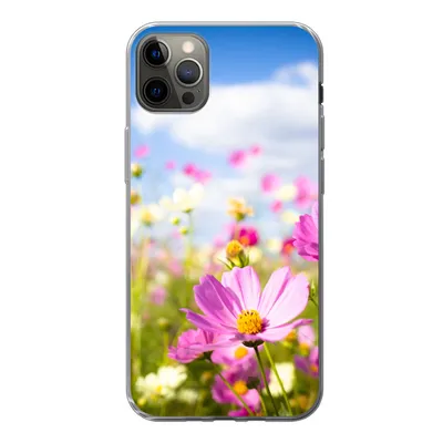 Produktbild von MuchoWow® Handyhülle Schutzhülle Hülle für iPhone 13 Pro Max Blumen - Wiese - Lila - Gras - Weiß - Wolken - Blau Silikon Softcase Handy Hülle - Mobiltelefon
