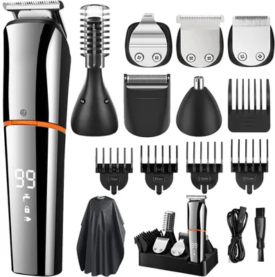 Produktbild von Barttrimmer, 6-in-1 Elektrorasierer, Rasierer, Trimmer, Nasenhaartrimmer, Körperhaartrimmer, Haarschneider,  Bartschneider, mit Ersatz-Scherkopf